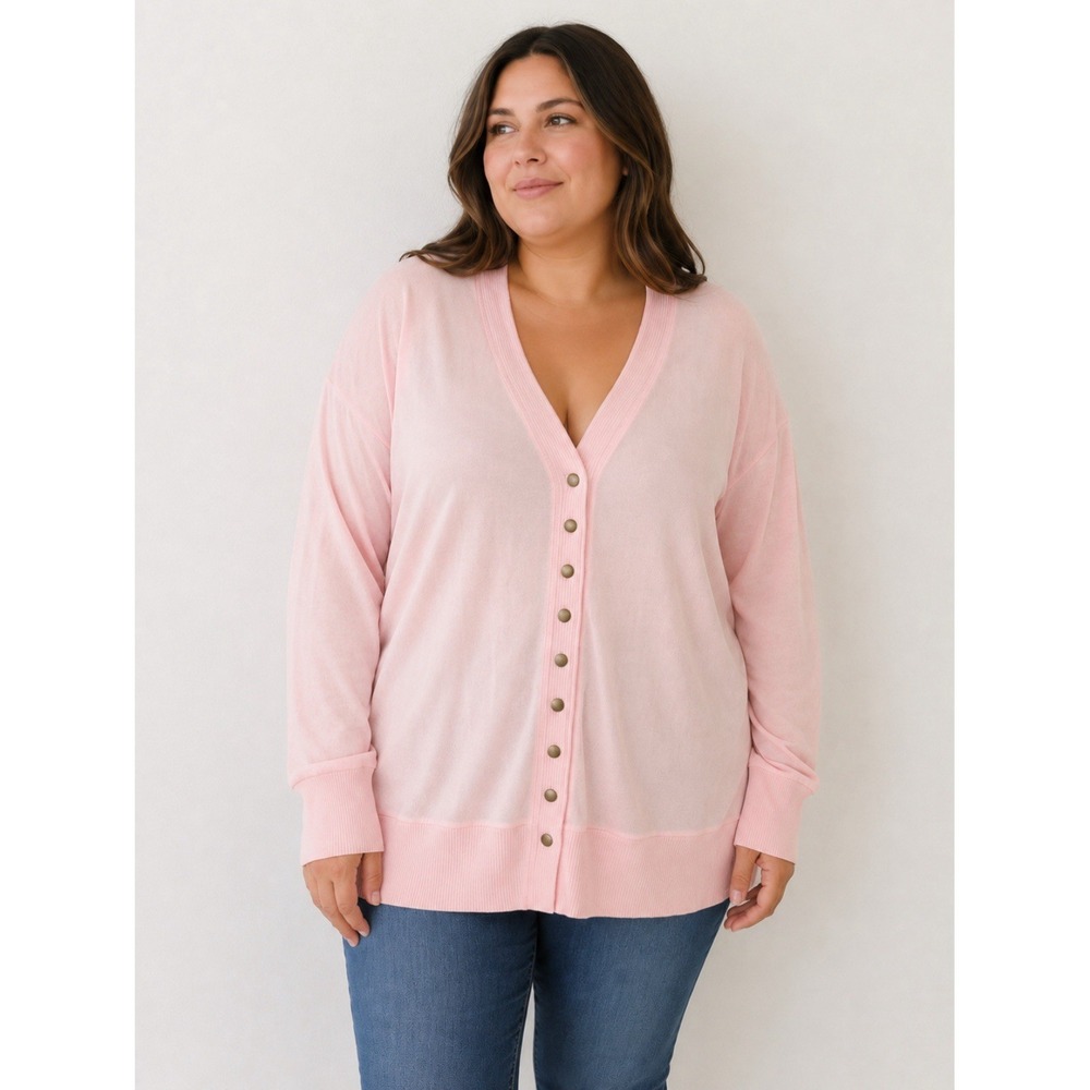 Woman's Snap Button Cardigan Size 3X Pink Long Sleeve  Lightweight
